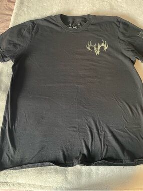 Buck Wear 100% Cotton Black Graphic T-Shirt with Antler Logo, Flag, & Message